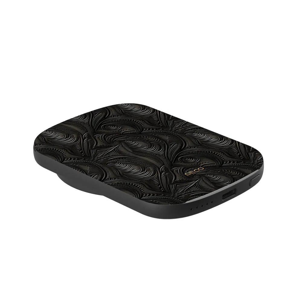 Black Tooled Western Leather MagSafe Power Bank