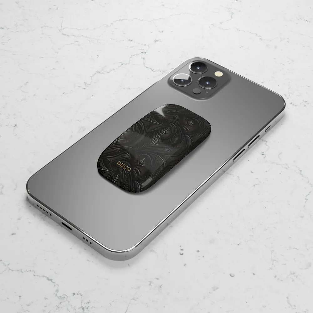 Black Tooled Western Leather Phone Grip & Stand