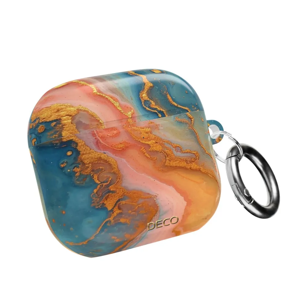 Gold Coral Watercolor Marble AirPod Case