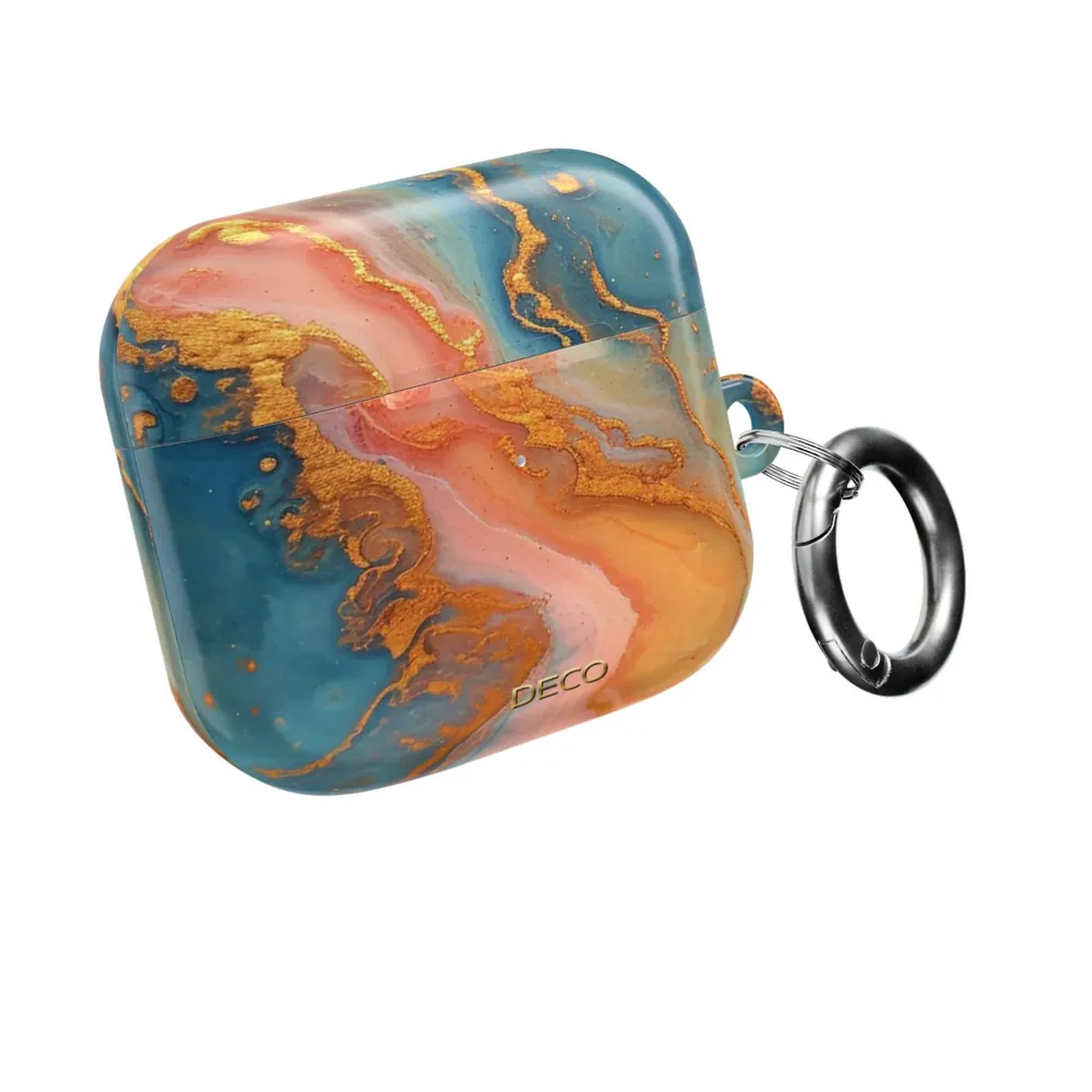 Gold Coral Watercolor Marble AirPod Case