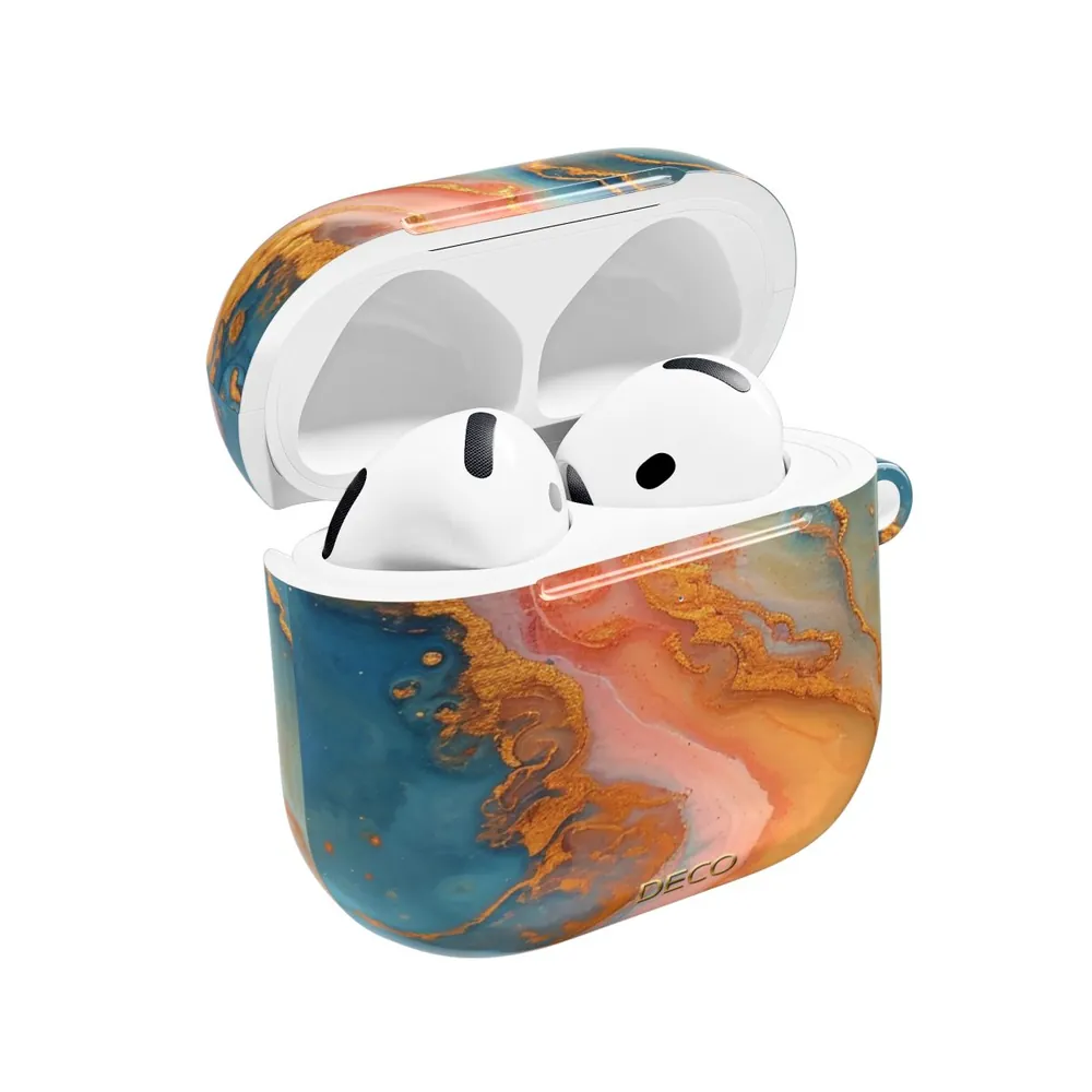 Gold Coral Watercolor Marble AirPod Case