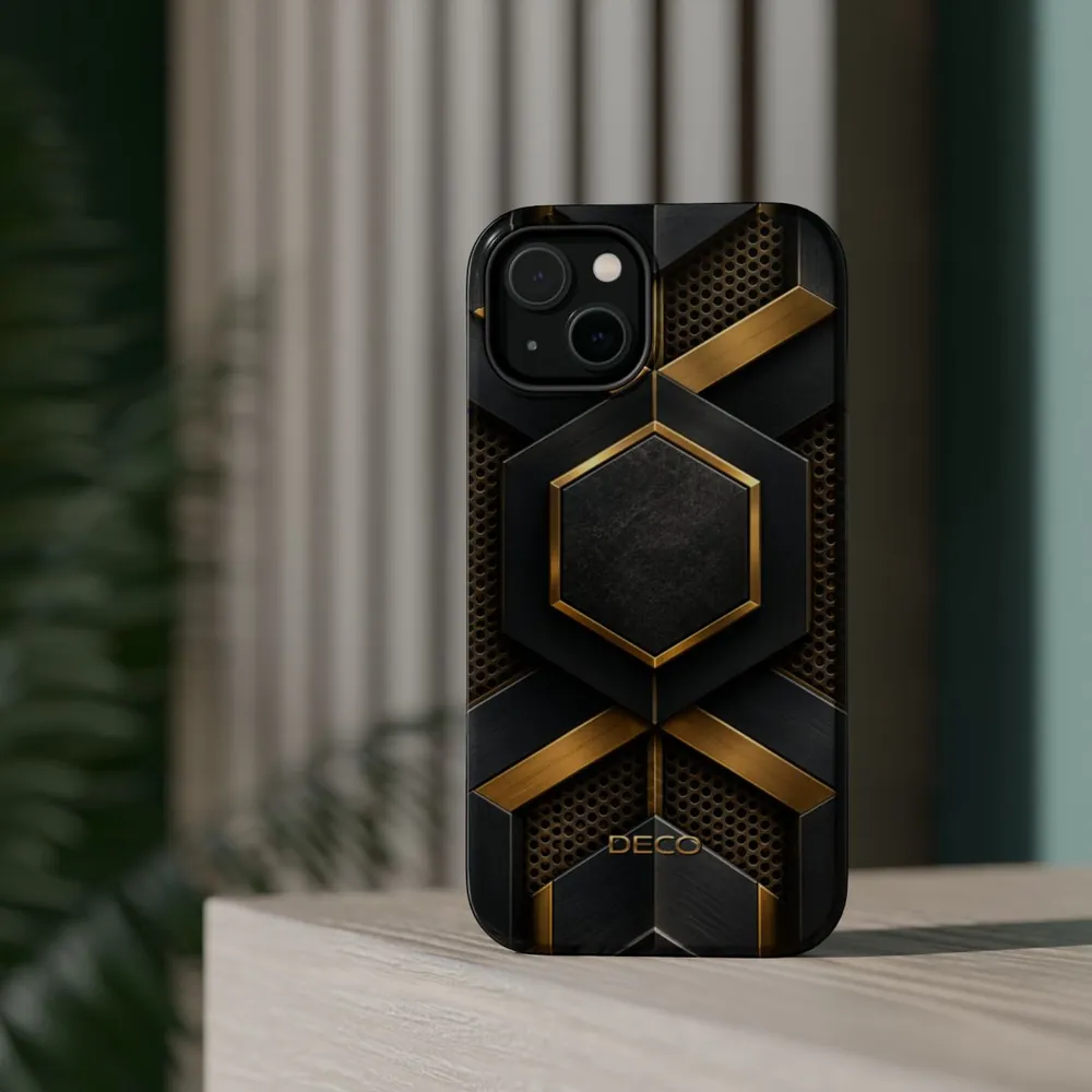 Industrial Brushed Black Metal & Brass MagSafe Impact-Resistant Phone Case