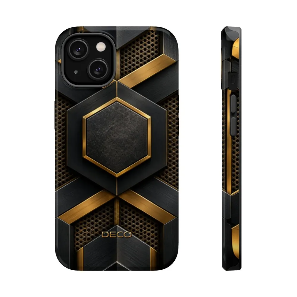 Industrial Brushed Black Metal & Brass MagSafe Impact-Resistant Phone Case