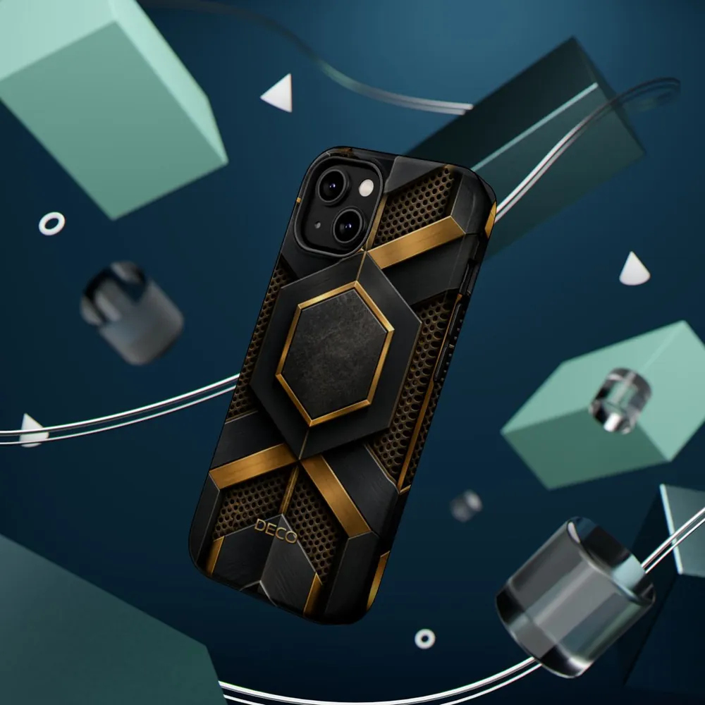 Industrial Brushed Black Metal & Brass MagSafe Impact-Resistant Phone Case