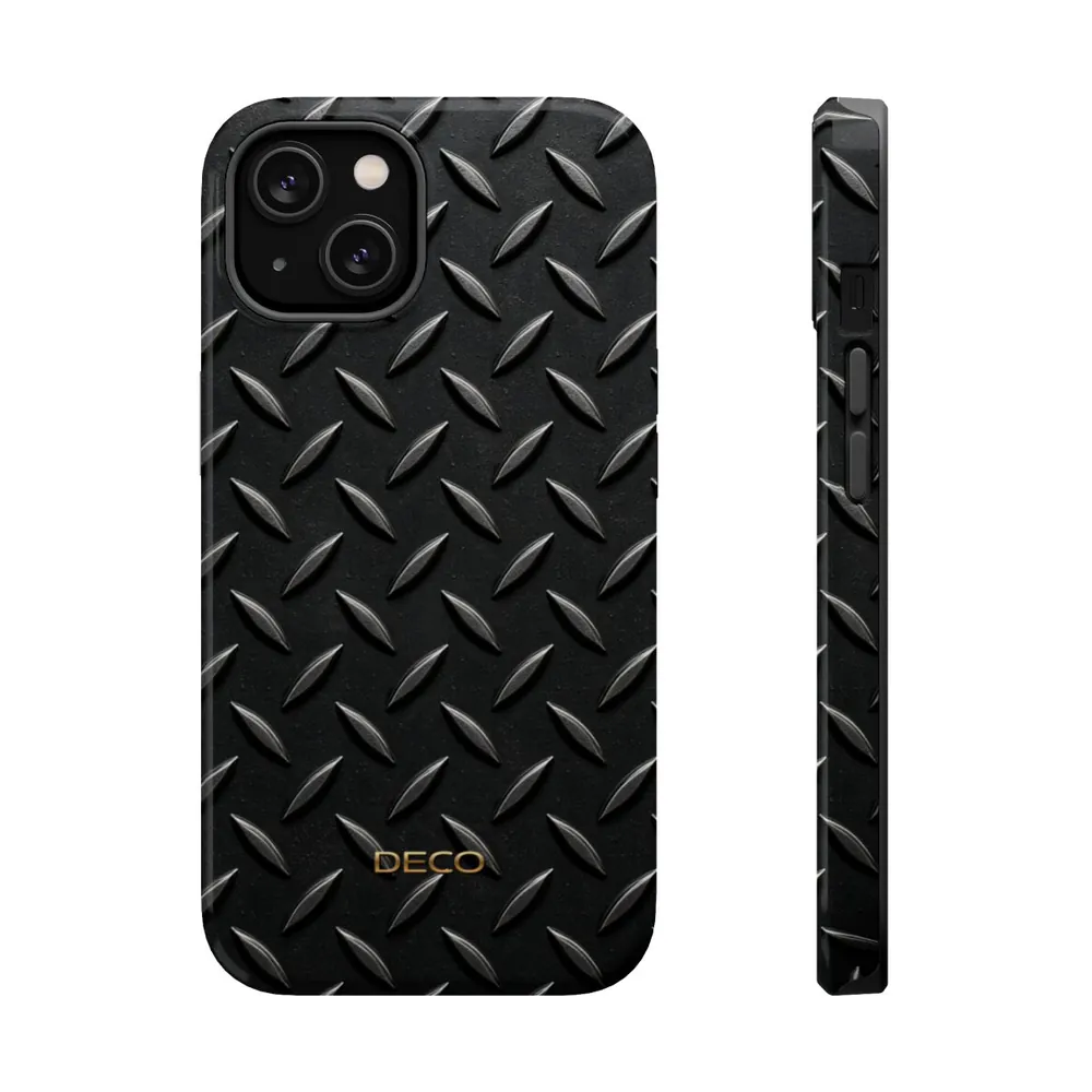 Industrial Metal Black Diamond Plate MagSafe Impact-Resistant Phone Case