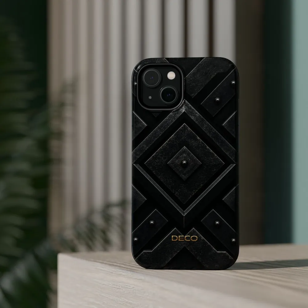 Industrial Sci-Fi Black Steel MagSafe Impact-Resistant Phone Case
