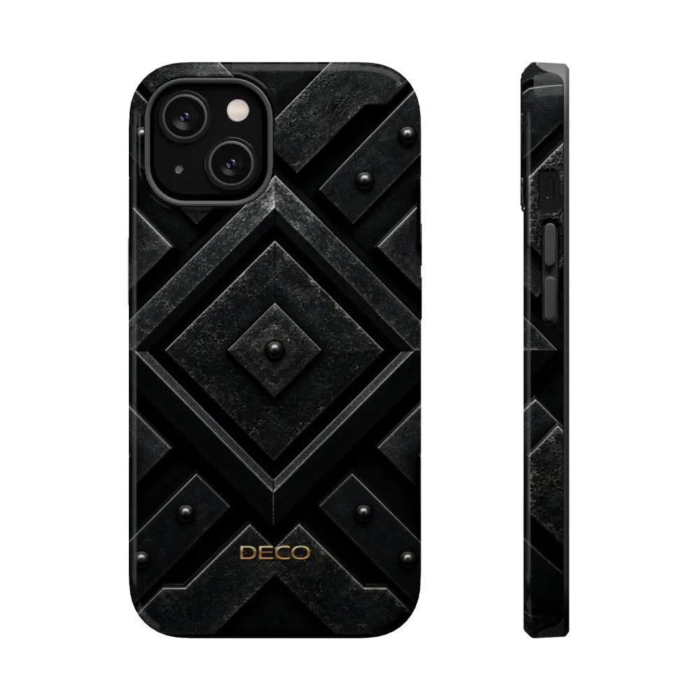 Industrial Sci-Fi Black Steel MagSafe Impact-Resistant Phone Case