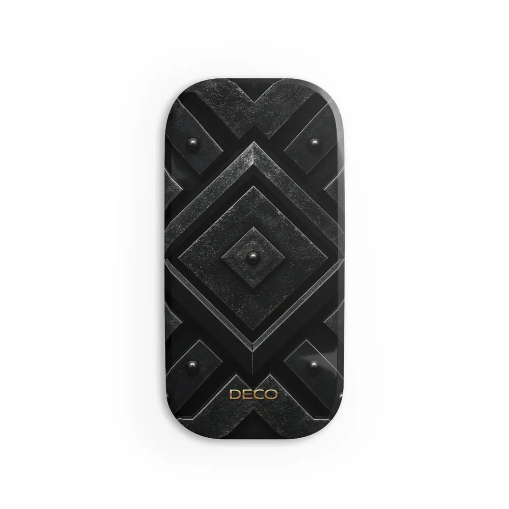 Industrial Sci-Fi Black Steel Phone Grip & Stand