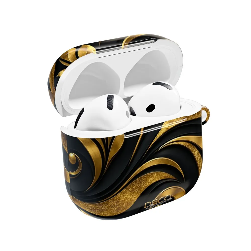 Luxury Textured Black & Gold Inlay DECO Signature AirPod Case