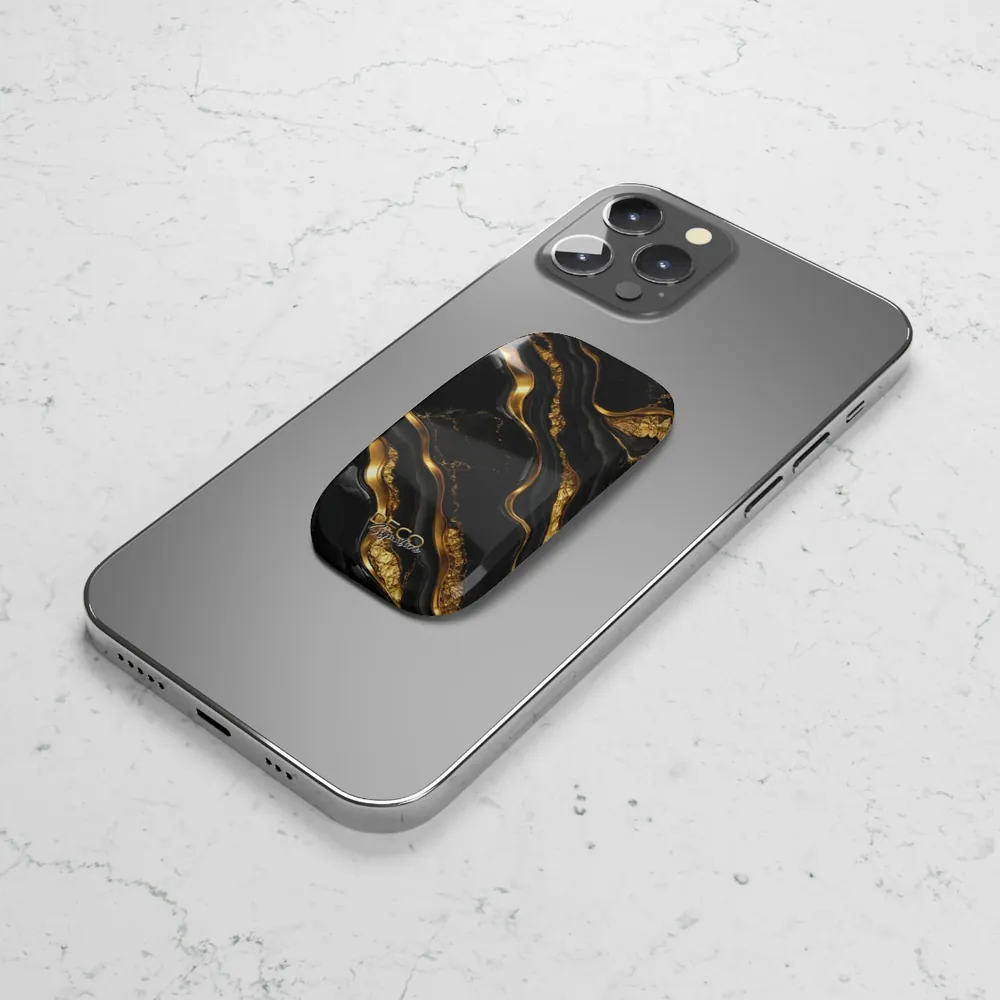 Luxury Textured Black Onyx & Gold DECO Signature Phone Grip & Stand