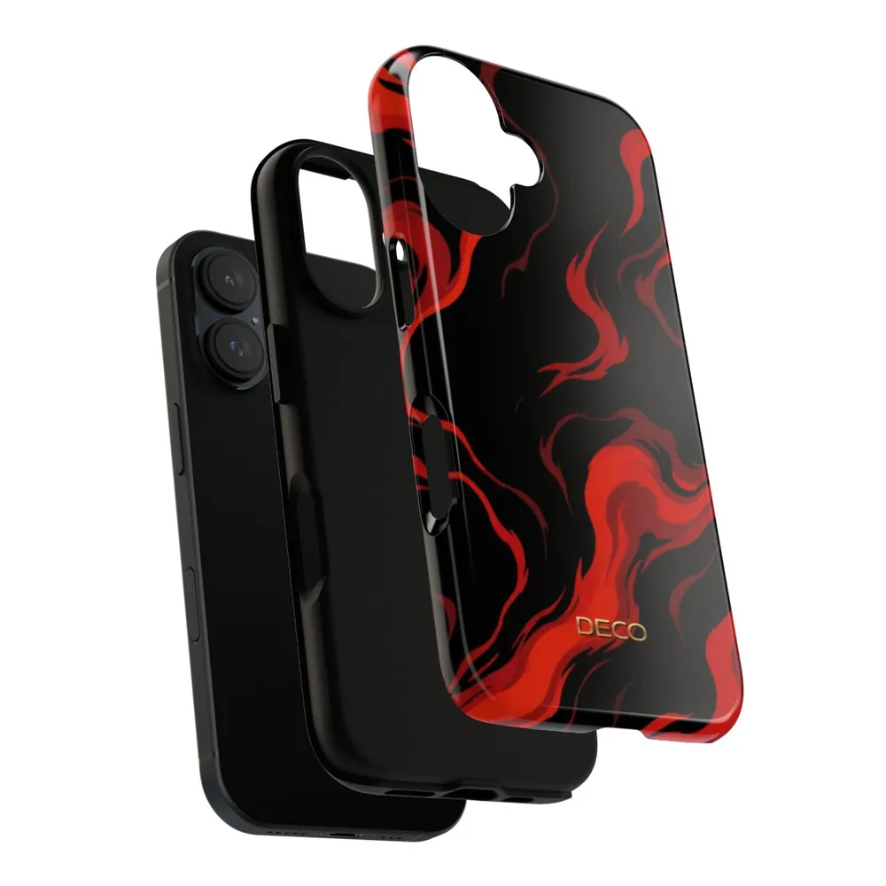 Fiery Red & Black Marble Tough Phone Case
