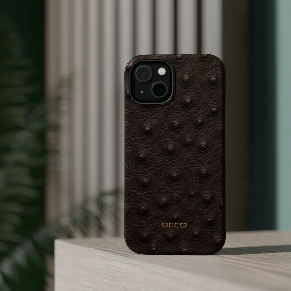 Brown Ostrich Skin MagSafe Impact-Resistant Phone Case