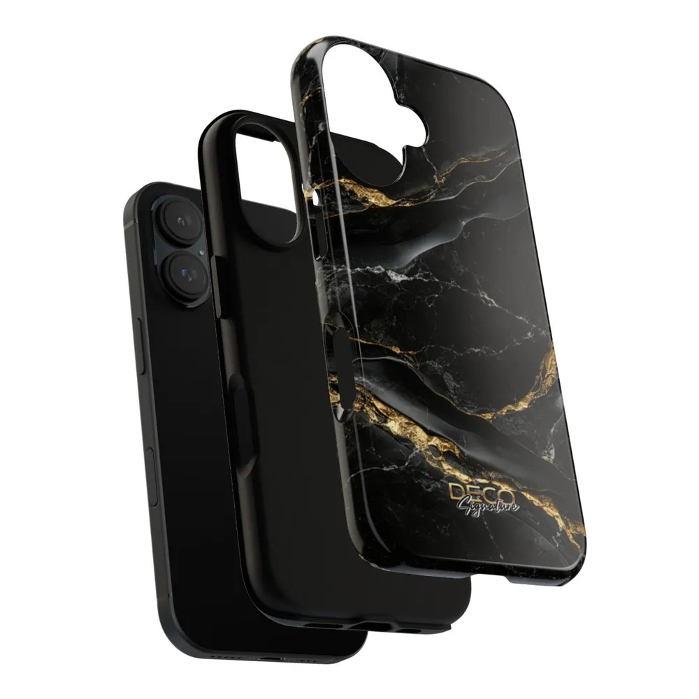 Luxury Black & Gold Textured Marble DECO Signature Tough Phone Case