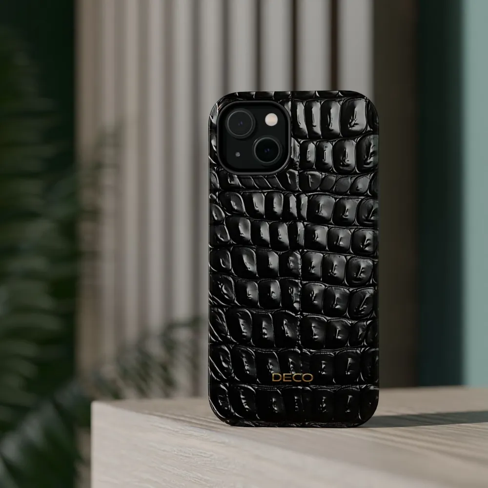 Black Crocodile Skin MagSafe Impact-Resistant Phone Case