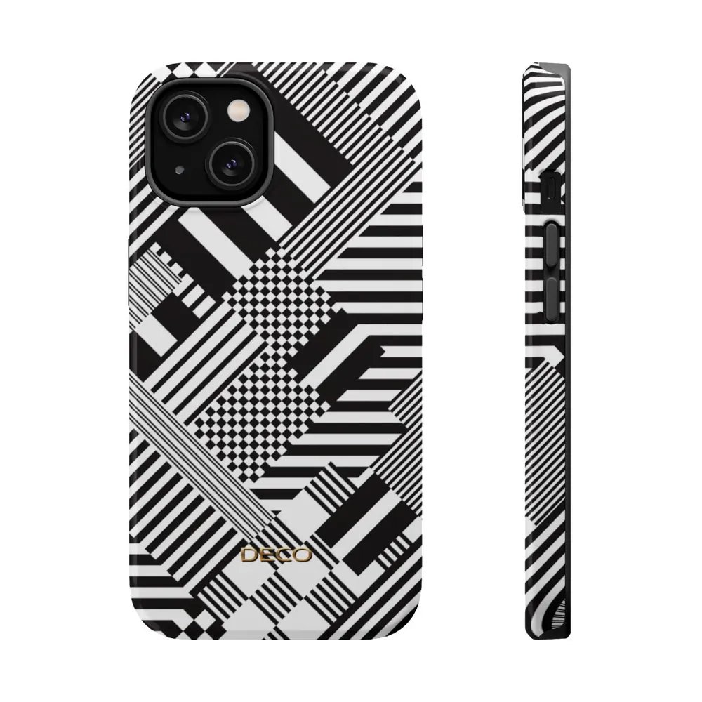 Black & White Geometric MagSafe Impact-Resistant Phone Case