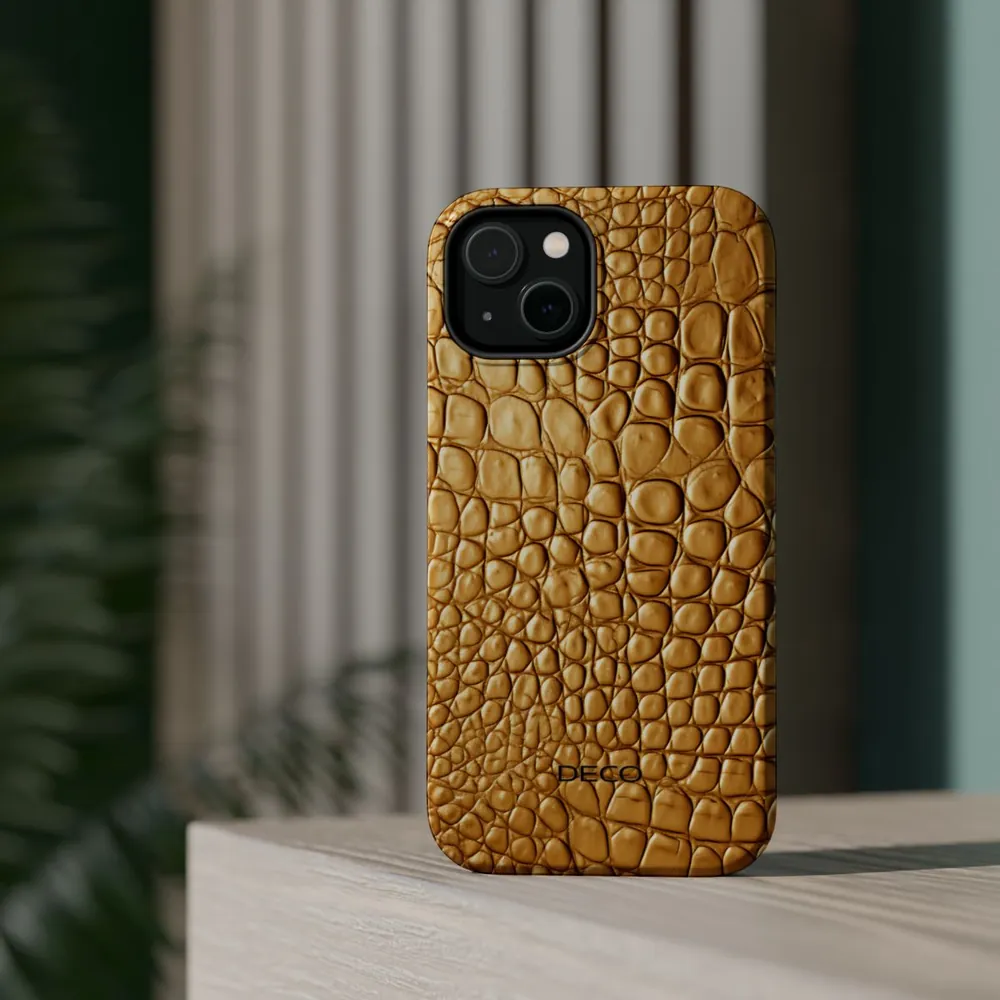 Gold Crocodile Skin MagSafe Impact-Resistant Phone Case