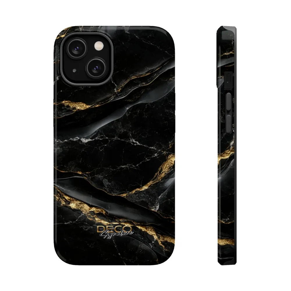 Luxury Black & Gold Textured Marble DECO Signature MagSafe Impact-Resistant Phone Case