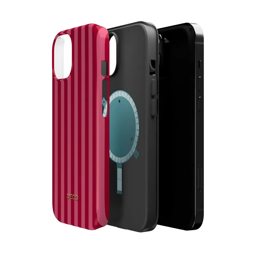 Classic Red & Pink Stripes MagSafe Impact-Resistant Phone Case