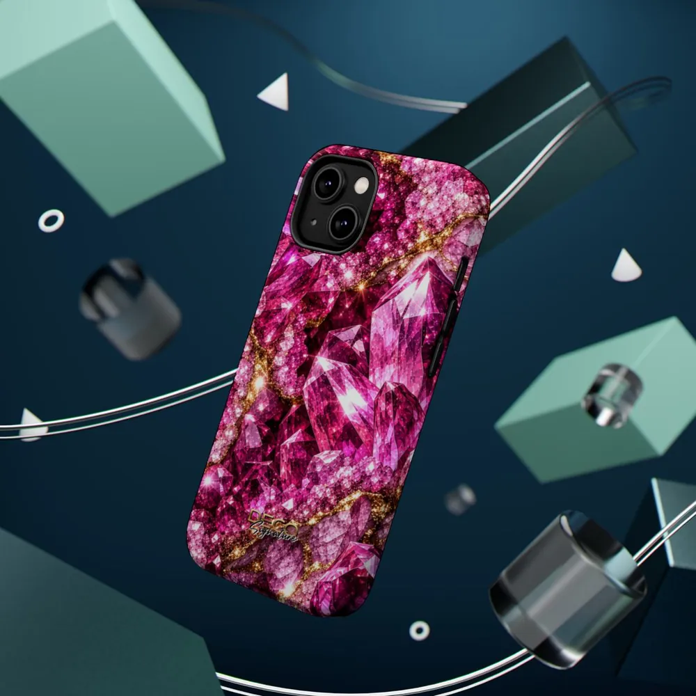 Luxury Sparkling Pink Sapphire DECO Signature MagSafe Impact-Resistant Phone Case