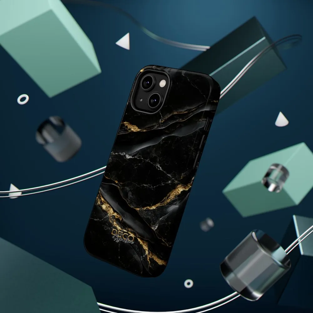Luxury Black & Gold Textured Marble DECO Signature MagSafe Impact-Resistant Phone Case