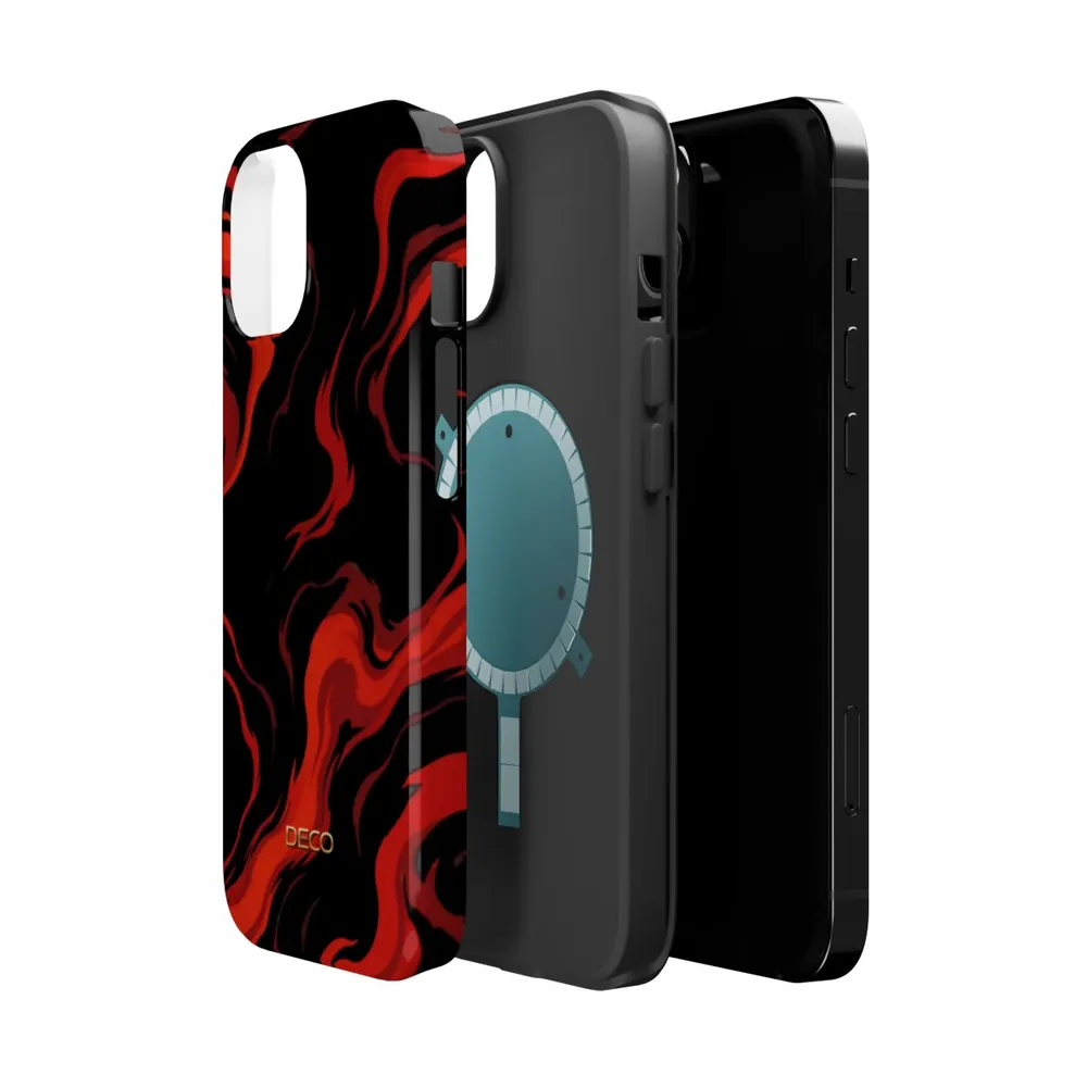 Fiery Red & Black Marble MagSafe Impact-Resistant Phone Case