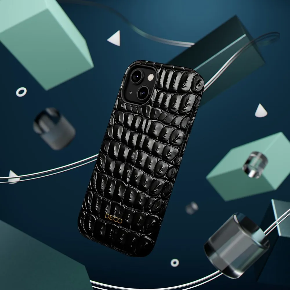Black Crocodile Skin MagSafe Impact-Resistant Phone Case
