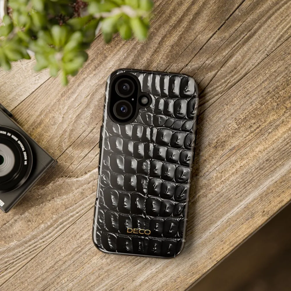 Black Crocodile Skin Tough Phone Case