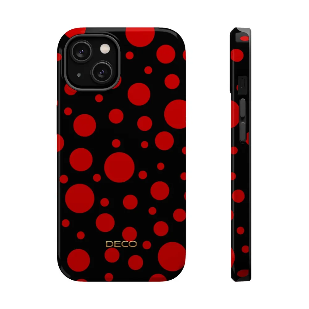 Black & Red Polka Dots MagSafe Impact-Resistant Phone Case