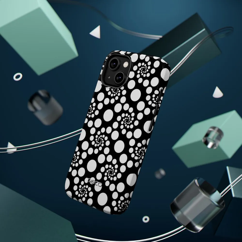 Black & White Twirly Polka Dots MagSafe Impact-Resistant Phone Case