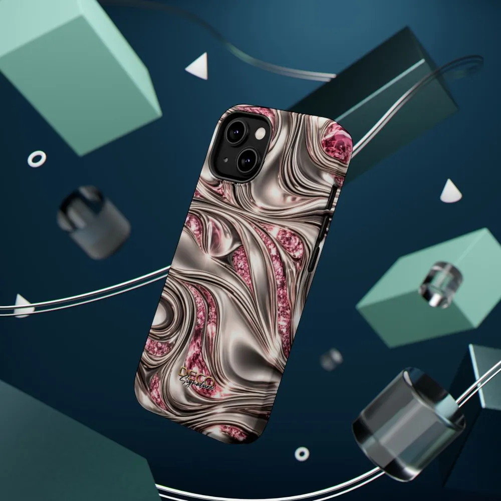 Luxury Liquid Platinum & Pink Diamonds DECO Signature MagSafe Impact-Resistant Phone Case