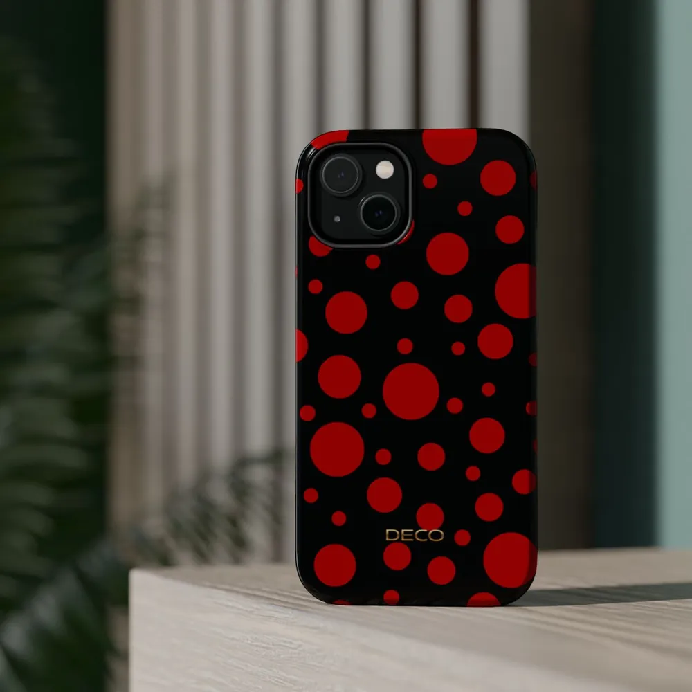Black & Red Polka Dots MagSafe Impact-Resistant Phone Case