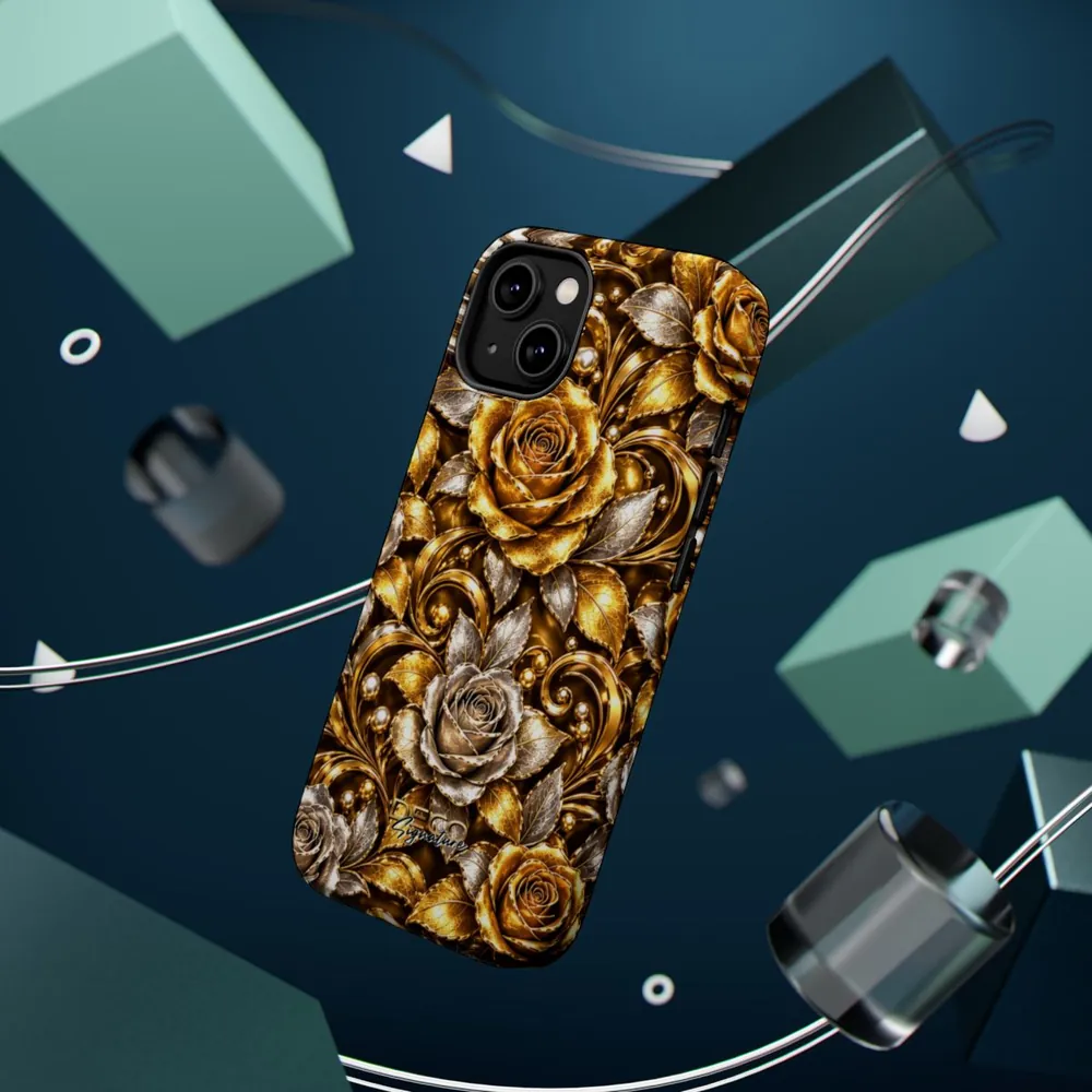Luxury White & Yellow Gold Roses DECO Signature MagSafe Impact-Resistant Phone Case