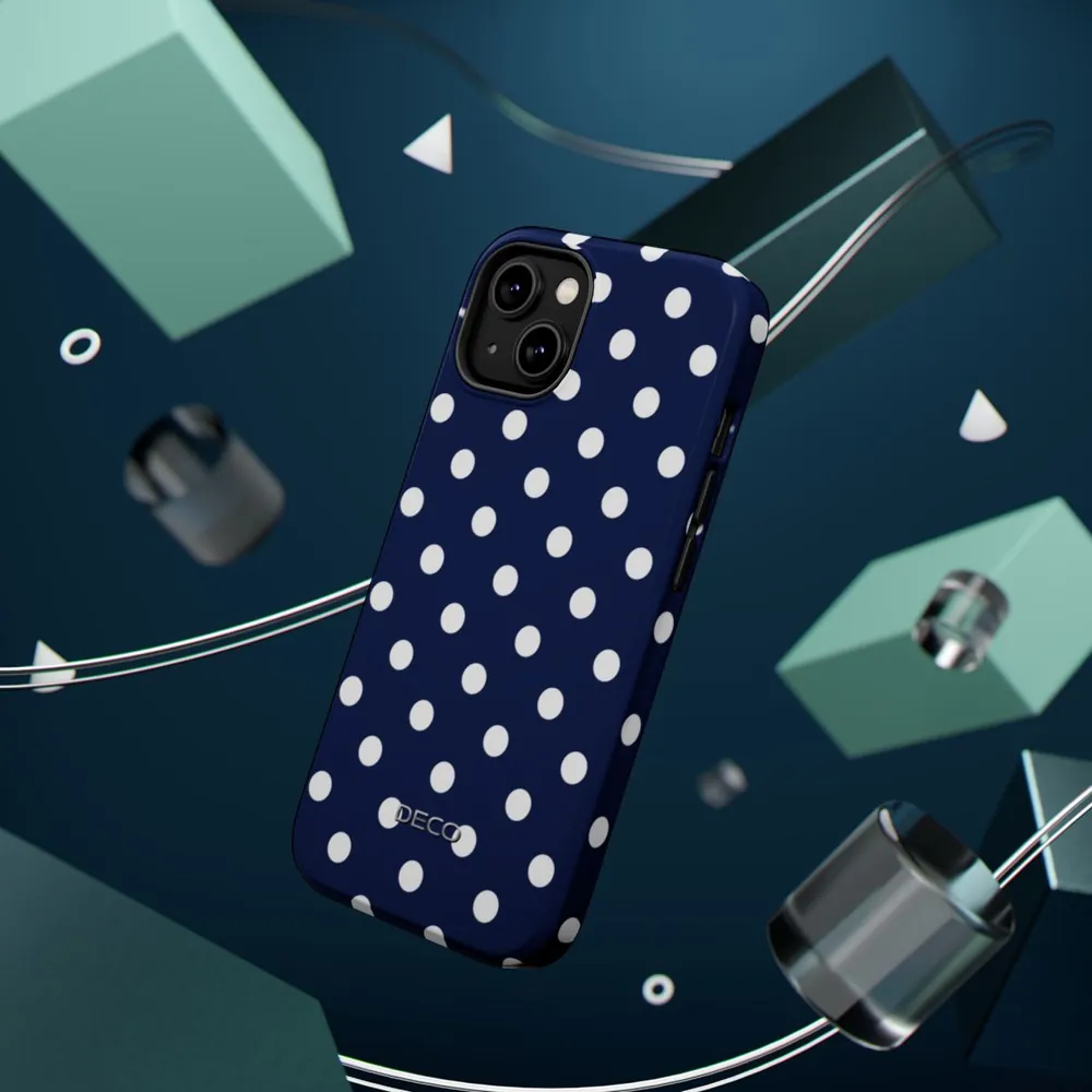 Navy Blue & White Polka Dots MagSafe Impact-Resistant Phone Case