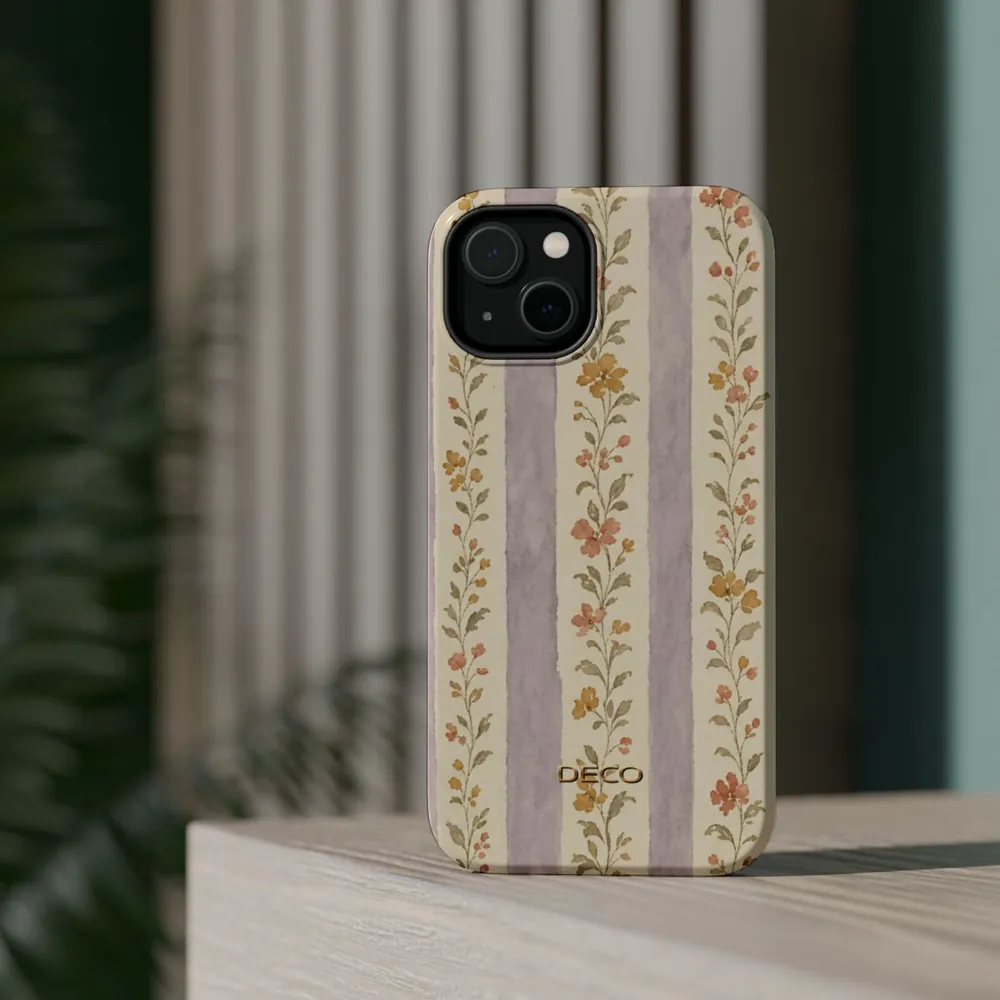 Vintage Floral Stripes MagSafe Impact-Resistant Phone Case