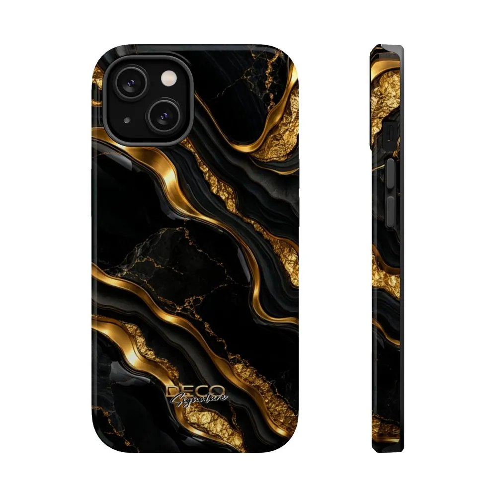 Luxury Textured Black Onyx & Gold DECO Signature MagSafe Impact-Resistant Phone Case