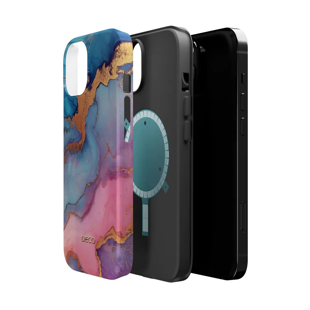 Gold Pink & Purple Watercolor Marble MagSafe Impact-Resistant Phone Case