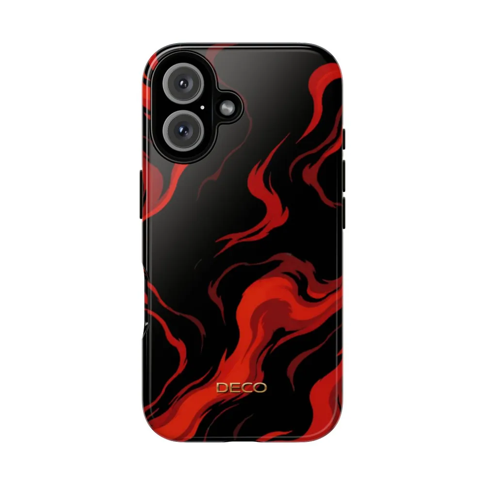 Fiery Red & Black Marble Tough Phone Case