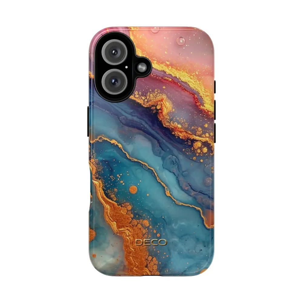 Pastel Rainbow & Gold Watercolor Marble Tough Phone Case