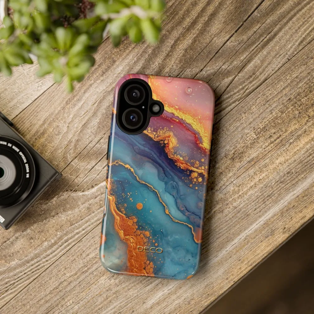 Pastel Rainbow & Gold Watercolor Marble Tough Phone Case