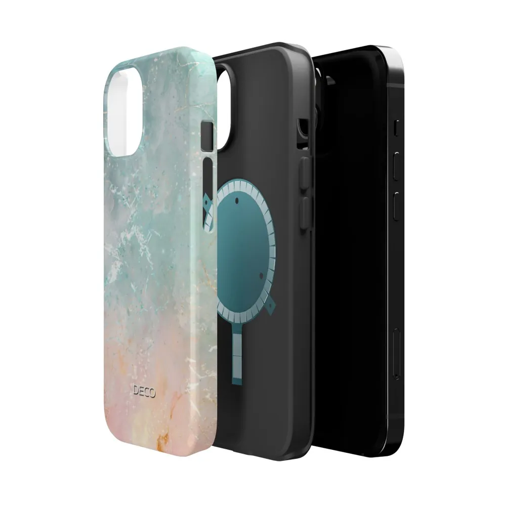 Seafoam & Coral Marble MagSafe Impact-Resistant Phone Case