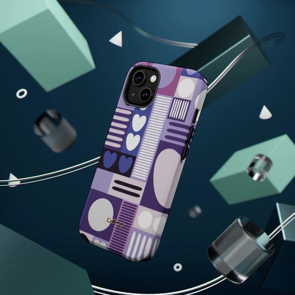 Deep Purple Graphic Hearts MagSafe Impact-Resistant Phone Case