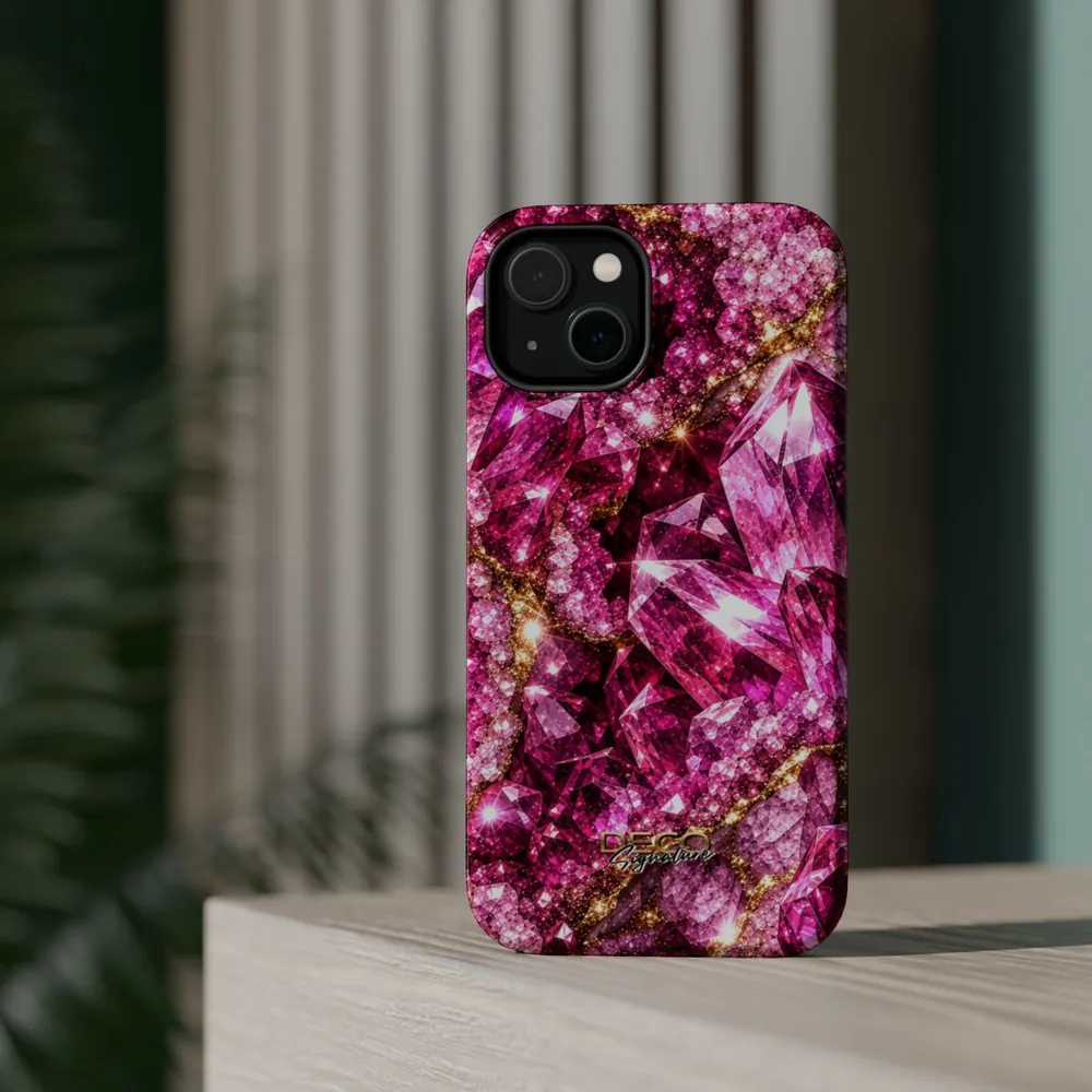 Luxury Sparkling Pink Sapphire DECO Signature MagSafe Impact-Resistant Phone Case