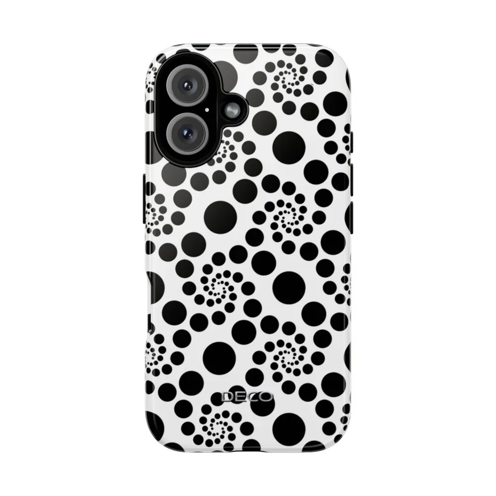 White & Black Twirly Polka Dots Tough Phone Case