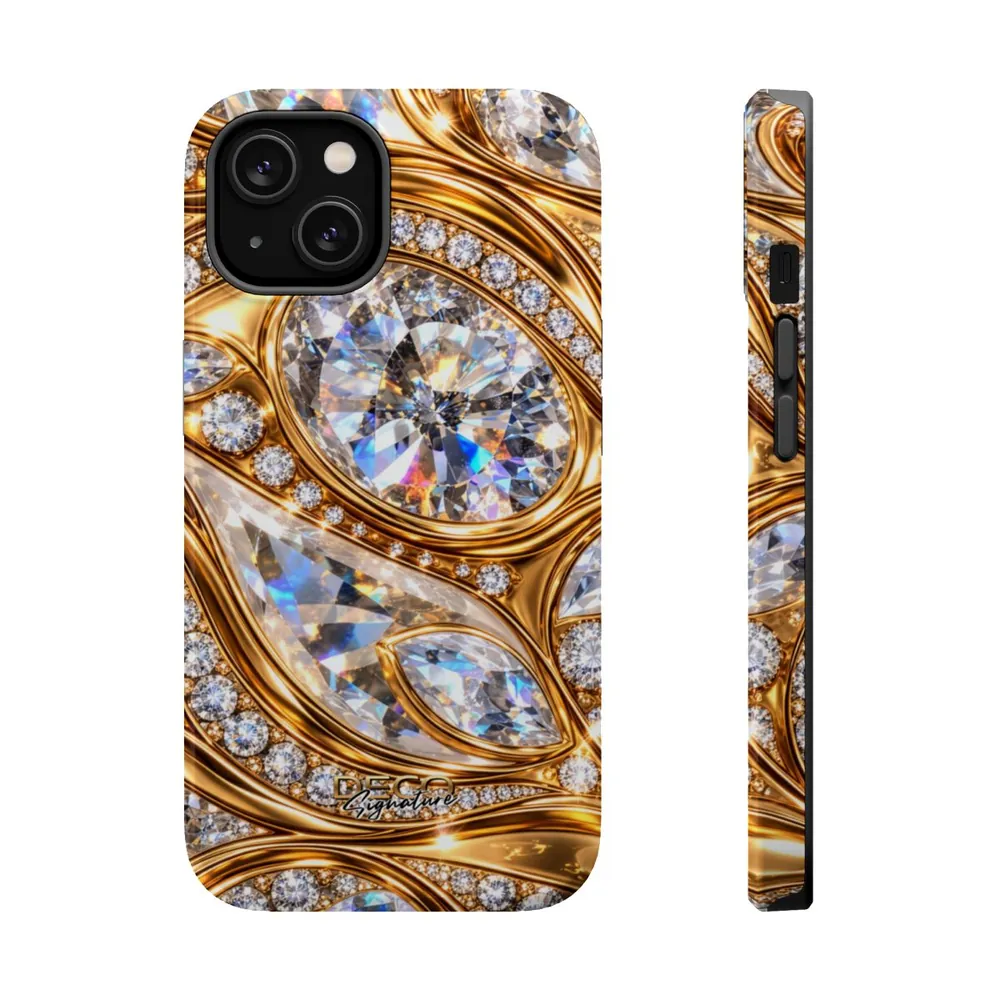 Luxury Liquid Gold & Diamonds DECO Signature MagSafe Impact-Resistant Phone Case