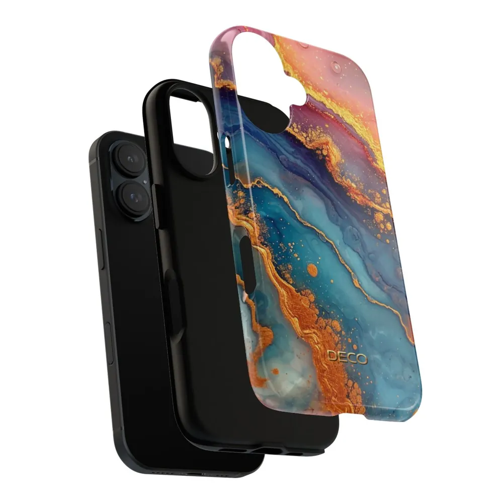 Pastel Rainbow & Gold Watercolor Marble Tough Phone Case