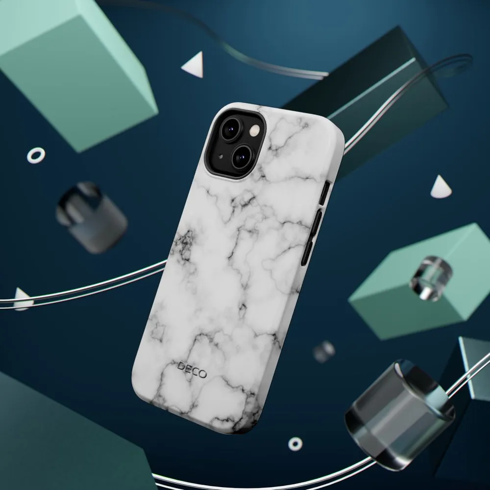 White & Black Marble MagSafe Impact-Resistant Phone Case