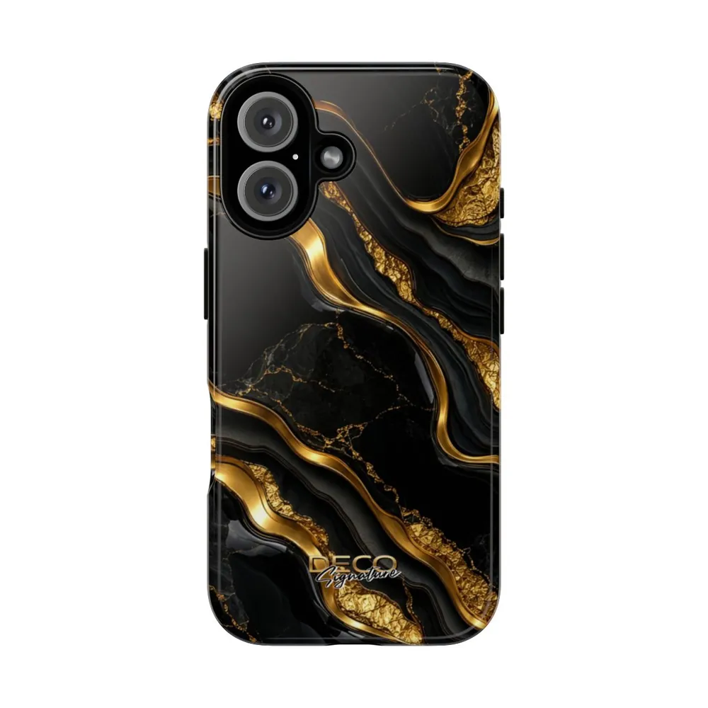 Luxury Textured Black Onyx & Gold DECO Signature Tough Phone Case