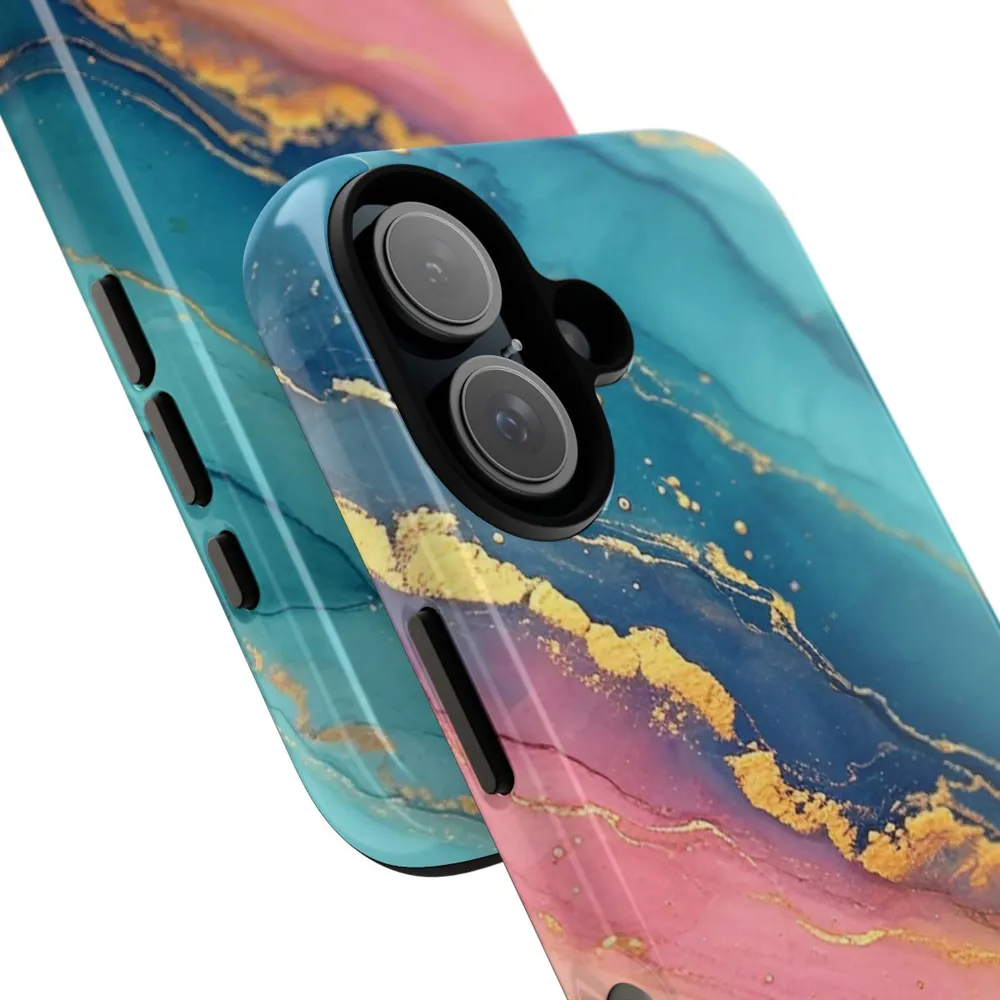 Pastel Gold Pinks & Blues Watercolor Marble Tough Phone Case