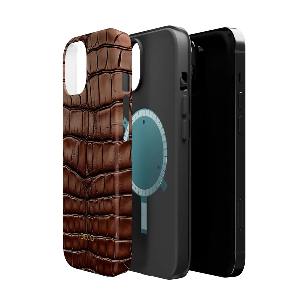 Brown Alligator Skin MagSafe Impact-Resistant Phone Case