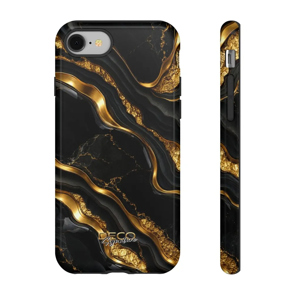 Luxury Textured Black Onyx & Gold DECO Signature Tough Phone Case